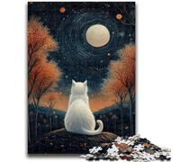 Puzzles 1000 pièces pour Adolescents Chat sous la Lune Jouets éducatifs Décoration intérieure Unique et Cadeaux pour Les 14 Ans et Plus 26x38cm