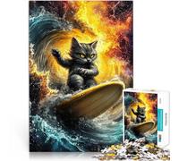 Puzzles 1000 pièces pour Adolescents Chat Surfeur de Vagues cosmiques Casse-tête pour Offrir en Cadeau à Toute la Famille 38x26cm