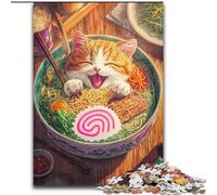 Puzzles 1000 pièces pour Adolescents, Chaton Mangeant des Nouilles, à partir de 14 Ans, Jeux éducatifs pour la Maison, Jouets à Faire soi-même, œuvres d'art, Cadeau (Taille 50x75cm)