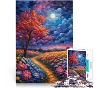 Puzzles 1000 pièces pour Adolescents Chemin Fleuri au Clair de Lune Jeu de Quiz Décoration Murale, Cadeaux Uniques pour Anniversaire et Noël 75x50cm