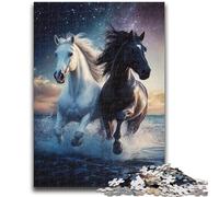 Puzzles 1000 pièces pour Adolescents, Chevaux Noirs et Blancs, activités familiales Amusantes à la Maison, Cadeaux d'anniversaire, Cadeaux de Voyage, pour Les Enfants de 14 Ans et Plus, 38x26cm