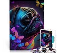 Puzzles 1000 pièces pour Adolescents Chien Carlin psychédélique néon Jeu intellectuel Offrir en Cadeau à Toute la Famille 38x26cm