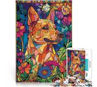 Puzzles 1000 pièces pour Adolescents Chien dans Un vitrail Fleuri Difficile et défi est idéal comme Cadeau pour Toute la Famille 75x50cm