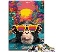 Puzzles 1000 pièces pour Adolescents Chimpanzés à la Plage Aidez Le Cerveau à exercer Jouets addictifs pour cultiver la Patience Décoration Murale 50x75cm