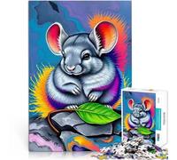 Puzzles 1000 pièces pour Adolescents Chinchilla sur Un Rocher avec Une Feuille Jeu intellectuel Super Cadeau 38x52cm