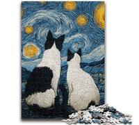 Puzzles 1000 pièces pour Adolescents Ciel étoilé Chat Noir et Blanc Jeux de détente Jeu éducatif pour Anniversaire, Noël à partir de 14 Ans 50x75cm