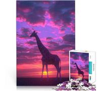 Puzzles 1000 pièces pour Adolescents Coucher de Soleil esthétique avec Une Girafe Défi Difficile Jeu de défi Unique 38x26cm