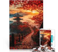 Puzzles 1000 pièces pour Adolescents Coucher de Soleil sur la pagode Japonaise Défi Difficile Décoration Parfaite 75x50cm