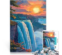 Puzzles 1000 pièces pour Adolescents Coucher de Soleil sur Les Chutes du Niagara Défi Difficile Œuvre d'art 38x26cm