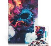 Puzzles 1000 pièces pour Adolescents Crâne Abstrait avec tourbillons colorés Défi Difficile Améliorer la mémoire 38x26cm