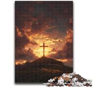 Puzzles 1000 pièces pour Adolescents Croix au Coucher du Soleil Aide Le Cerveau à exercer Jouets addictifs pour cultiver la Patience Décoration Murale 26x38cm