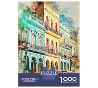 Puzzles 1000 Pièces pour Adolescents Cuba in Watercolor Puzzles pour Adultes - Jeu De Réflexion - Une Œuvre d'art pour Les Amateurs De Jeux 38x26cm/1000pcs