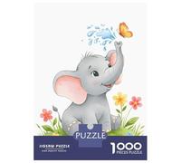 Puzzles 1000 Pièces pour Adolescents Cute Elephant with Butterfly Puzzles pour Adultes - Jeu De Réflexion - Une Œuvre d'art pour Les Amateurs De Jeux 70x50cm/1000pcs