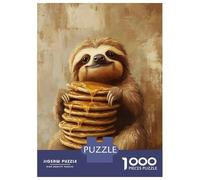 Puzzles 1000 Pièces pour Adolescents Cute Sloth with Pancakes Puzzle pour Adultes Jeux Amusants Améliore La Mémoire Cadeaux d'anniversaire Et Originaux 52x38cm/1000pcs