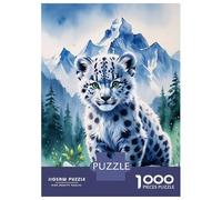 Puzzles 1000 Pièces pour Adolescents Cute Snow Leopard Cub in Mountains Watercolor Puzzle pour Adultes Jeux Amusants Améliore La Mémoire Cadeaux d'anniversaire Et Originaux 52x38cm/1000pcs