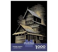 Puzzles 1000 Pièces pour Adolescents Detailed House Illustration on Black Background Puzzle Jouet Décoration Murale Vacances À La Maison Cadeaux pour Les Amis Et La Famille 52x38cm/1000pcs