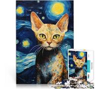 Puzzles 1000 pièces pour Adolescents Devon Rex Cat Van Gogh Jouets éducatifs d'apprentissage Super Cadeau 75x50cm