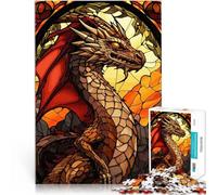 Puzzles 1000 pièces pour Adolescents Dragon en vitrail Séjour Anti-Stress pour Tuer Le Temps Cadeau Amusant 75x50cm