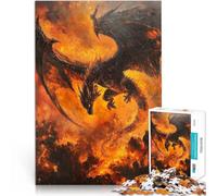 Puzzles 1000 pièces pour Adolescents Dragon Noir en Flammes pour Le Jeu éducatif Challenge Toy Jeu de défi Unique 75x50cm