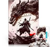 Puzzles 1000 pièces pour Adolescents Dragon samouraï Japonais Réduction du Stress intéressante Jeu de défi Unique 52x38cm