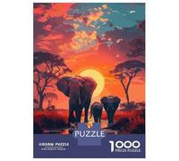 Puzzles 1000 Pièces pour Adolescents Elephants Savanna Nature Puzzle Jouet Décoration Murale Vacances À La Maison Cadeaux pour Les Amis Et La Famille 70x50cm/1000pcs