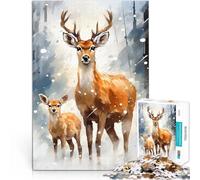 Puzzles 1000 pièces pour Adolescents Famille de Cerfs de Noël Compétition de Vitesse Manuelle Idées Cadeaux 38x26cm