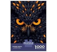 Puzzles 1000 Pièces pour Adolescents Fierce Owl Vector Portrait with Glowing Orange Eyes Puzzles pour Adultes - Jeux De Détente - Assemblage De Motifs pour Les Amateurs De Jeux 38x26cm/