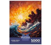 Puzzles 1000 Pièces pour Adolescents Fiery Ocean Wave Contemporary Expressionist Artwork Puzzles pour Adolescents, Jouets Anti-Stress, Difficile, Excellent Cadeau pour Les Jeux 52x38cm/1000pcs