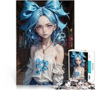Puzzles 1000 pièces pour Adolescents Fille d'anime aux Cheveux Bleus Jeu de Quiz Activités Amusantes à la Maison, Cadeaux d'anniversaire, Cadeaux de Voyage, 38x26cm
