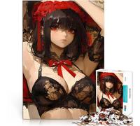 Puzzles 1000 pièces pour Adolescents Fille d'anime avec des Roses Rouges Jeu intellectuel Cadeaux du Père Noël Secret 52x38cm