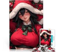 Puzzles 1000 pièces pour Adolescents Fille d'anime avec Un Chapeau de Père Noël à Noël Jeu de Quiz Idées Cadeaux 75x50cm