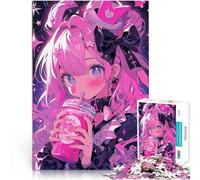 Puzzles 1000 pièces pour Adolescents Fille d'anime avec Une Boisson Rose Jeux éducatifs avec Affiche et Feuille de Questions correspondantes 52x38cm