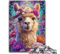 Puzzles 1000 pièces pour Adolescents Fleur Alpaga Jeu Stimulant et Jeu Familial Décoration Murale Cadeaux d'anniversaire et de Noël Uniques 26x38cm
