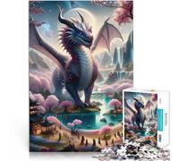 Puzzles 1000 pièces pour Adolescents Fleur de Cerisier Dragon Jeu Familial Anti-Stress Défi Difficile décoration Murale 52x38cm