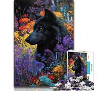 Puzzles 1000 pièces pour Adolescents Fleurs Loup Noir, Jeux Jouets Cadeau, est idéal comme Cadeau pour Toute la Famille Convient pour Et 14 38x26cm