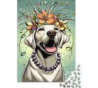 Puzzles 1000 Pièces pour Adolescents Floral Crowned Dog Art Print Puzzles pour Adolescents, Jouets, Décoration Murale, Cadeaux pour Femmes, Cadeau d'anniversaire, Cadeaux, 52x38cm/1000pcs