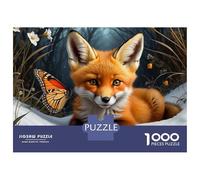 Puzzles 1000 Pièces pour Adolescents Fox in Snow with Butterfly Puzzles pour Adultes Jeux Relaxants Assemblage De Motifs Cadeau d'anniversaire, Cadeaux, 38x26cm/1000pcs