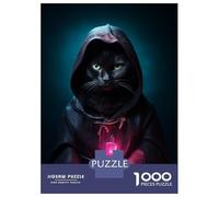 Puzzles 1000 Pièces pour Adolescents Funny Black Cat Glow Lamp Puzzle Adulte Jouet Décoration Murale Vacances À La Maison Tuer Le Temps Aider À Stimuler Le Cerveau 38x26cm/1000pcs