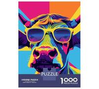 Puzzles 1000 Pièces pour Adolescents Funny Cow in Sunglasses Puzzle Jouet Décoration Murale Vacances À La Maison Cadeaux pour Les Amis Et La Famille 38x26cm/1000pcs
