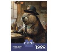 Puzzles 1000 Pièces pour Adolescents Funny Dressed Beaver Hat Puzzle Jouet Décoration Murale Vacances À La Maison Cadeaux pour Les Amis Et La Famille 52x38cm/1000pcs