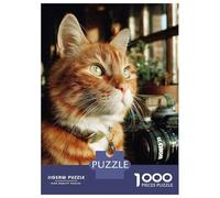 Puzzles 1000 Pièces pour Adolescents Ginger Cat Portrait with Camera Puzzles pour Adultes - Jeux De Construction - Découpe De Précision - Stimule Le Cerveau 38x26cm/1000pcs