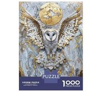 Puzzles 1000 Pièces pour Adolescents Golden Owl of The Moon Puzzle Jouet Décoration Murale Vacances À La Maison Cadeaux pour Les Amis Et La Famille 52x38cm/1000pcs