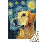 Puzzles 1000 Pièces pour Adolescents Golden Retriever Starry Night Puzzle Jeux Relaxants, Amusants Et Humoristiques Cadeau d'anniversaire, Cadeaux, 38x26cm/1000pcs