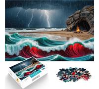 Puzzles 1000 pièces pour Adolescents Grotte de feu de Camp sur la Plage Jeux Amusants Cadeau d'anniversaire, Cadeaux, décoration Murale 38x26cm