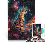 Puzzles 1000 pièces pour Adolescents Guépard dans l'espace néon Cosmique Jeu Pratique Offrir en Cadeau à Toute la Famille 50x70cm
