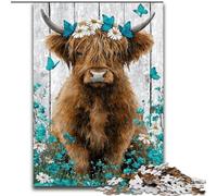 Puzzles 1000 pièces pour Adolescents Highland Cow et Butterfly, Jeu Stimulant et Familial avec des pièces entièrement emboîtables de Formes aléatoires 50x75cm
