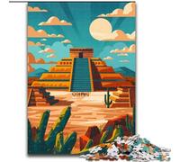Puzzles 1000 pièces pour Adolescents, Illustration de la Pyramide aztèque Teotihuacan, pour stimuler Le Cerveau, Jouets addictifs pour cultiver la Patience et améliorer la mémoire, 26x38cm