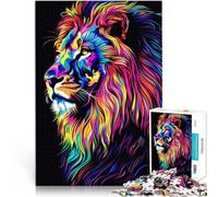 Puzzles 1000 pièces pour Adolescents Illustration de Lion au néon Staycation Tuer Le Temps Décoration d'intérieur 75x50cm