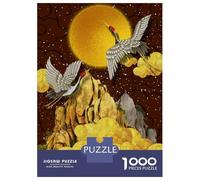 Puzzles 1000 Pièces pour Adolescents Japanese Cranes Moon Gold Puzzles pour Adolescents - Jeux Relaxants Et Anti-Stress - Idéal comme Cadeau pour Toute La Famille 38x26cm/1000pcs