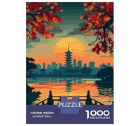 Puzzles 1000 Pièces pour Adolescents Japanese Pagoda Sunset Landscape Illustration Puzzles pour Adolescents - Jeux Relaxants Et Anti-Stress - Idéal comme Cadeau pour Toute La Famille 52x38cm/1000pcs